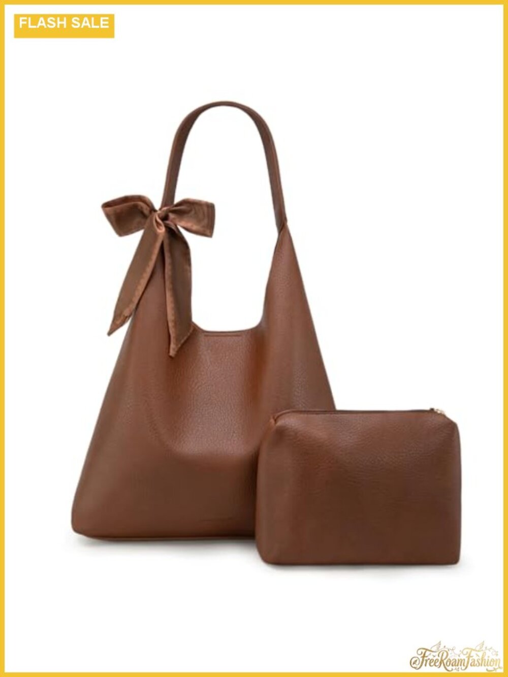 Faux Leather Slouchy Hobo Shoulder Bag with Scarf Women's Handbag